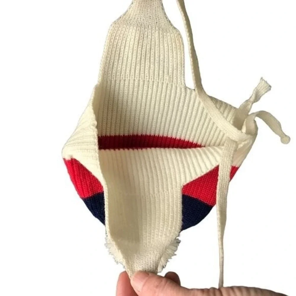 Saks Fifth Avenue Vintage Kids Wool Earflap Ski‎ Hat OS Pom Pom Preppy Americana